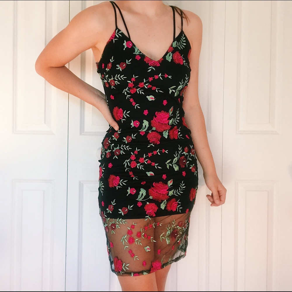 Love Culture Sheer Embroidered Floral Mesh Dress